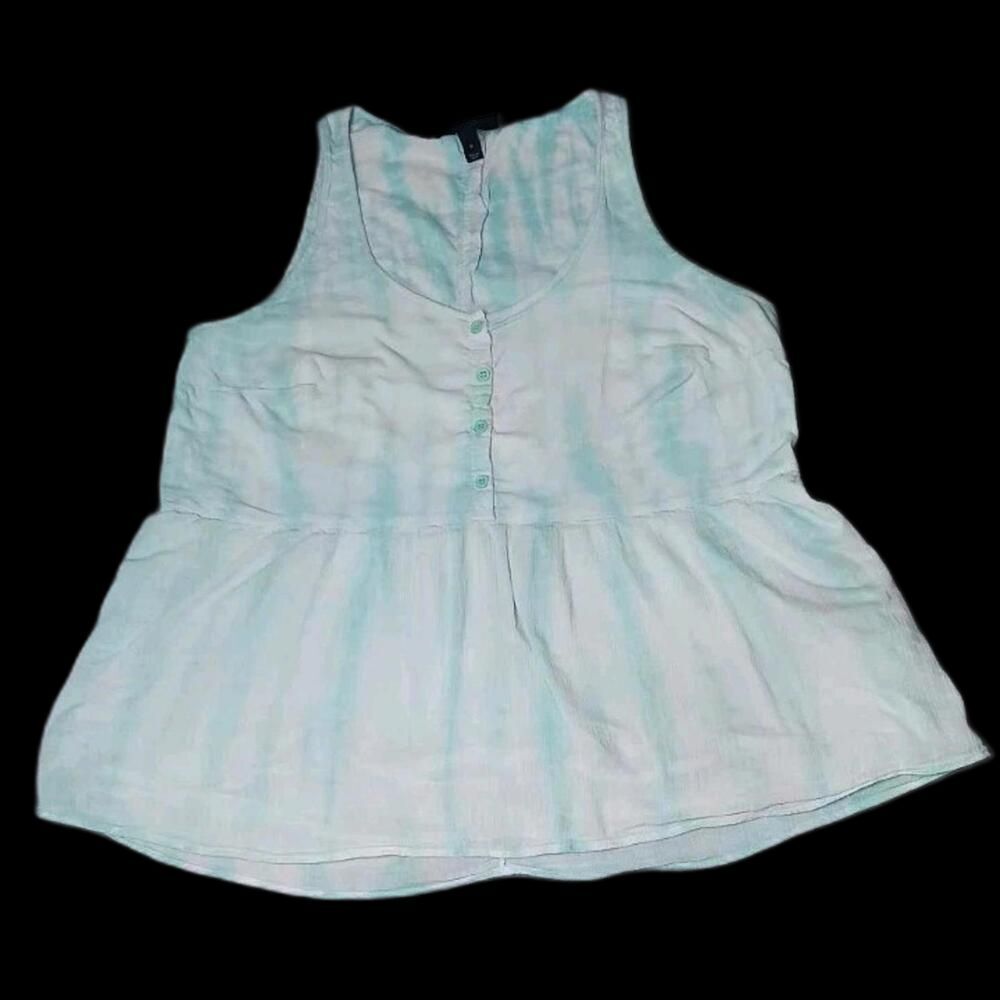 Lane Bryant Sleeveless Blouse Womens Size 18 Blue Tie Dye Ruffled Tank Top